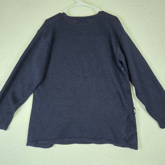VTG Jantzen Classics Hand Embroidered V-neck Sweater Womens Large Navy Blue 0735 - Picture 2 of 11